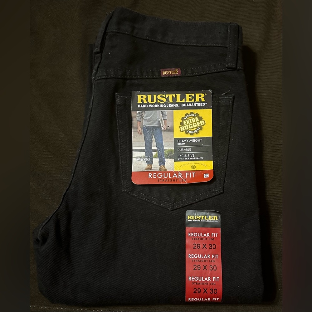 NWT Rustler By Wrangler Black Denim Jeans Sz 29x30 Regular Fit